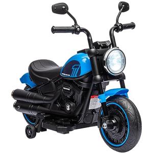 HOMCOM Moto Elettrica Bambini 18-36 Mesi 6V con Rotelle Supplementari, 3km/h Motorino Elettrico per Bambini, Motocicletta Bimbi con Fanale, Max. 25kg, Blu