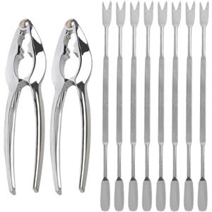 Hugwait 2 Pezzi Pinze per Astice, 8 Pezzi Schiaccianoci Acciaio Inox, Pinze per Frutti di Mare Acciaio Inox, Pinza per Rimuovere La Polpa di Granchio, Pinza per Aragosta per Frutti di Mare Multifunzione