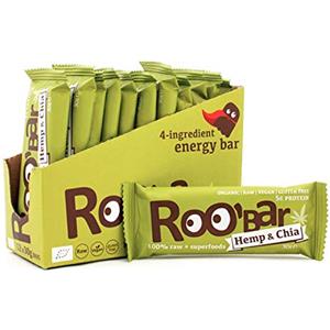 Roobar Barretta Proteica Canapa-Senza Latticini e Senza Glutine, 100% Organica, Vegana, Cruda, Superalimenti, Senza l'aggiunta di zucchero raffinato-12 x 30g barretta di cibo crudo