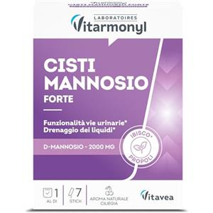 Vitarmonyl Cisti Mannosio Forte - Comfort Urinario - D Mannosio 2000 mg - Cistite - Drenante - Funzionalità Vie Urinarie - Con Ibisco e Propoli - 7 stick - Vitarmonyl