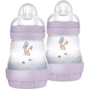 MAM Biberon Easy Start 160 ml (Set da 2), Kit da 2 biberon anticolica per allattamento misto che riduce le bolle d'aria e il rischio di coliche, Accessori neonati con tettarella misura 1, Lilla