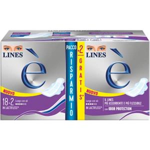 Lines È Lungo con Ali Assorbenti in Lactifless, Pacco Scorta, Confezione da 18 pezzi + 2 in omaggio