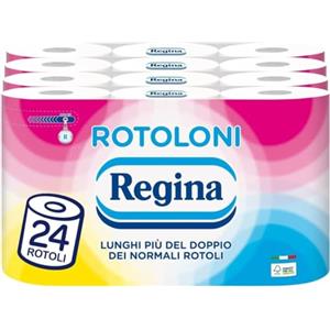 Regina Rotoloni 24 Maxi Rotoli di Carta Igienica 100% Certificata FSC, 500 Fogli a 2 Veli, Lunghi Più del Doppio dei Normali Rotoli, Confezione 50% in Plastica Riciclata