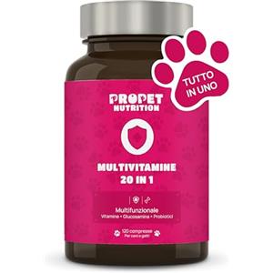 PROPET NUTRITION Vitamine per Cani e Gatti 20 in 1. Omega 6, Probiotici e Glucosamina. Integratore Completo Ricco di Vitamine A, B, C, H. Sistema Immunitario, Digestivo, Ossa, Articolazioni e Pelo. 100% Natural