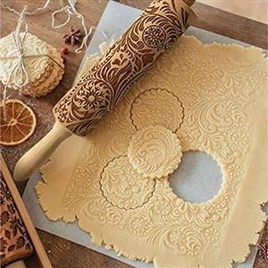 Bulla Mattarello di Natale BULLA, 3D, fiocco di neve, Paisley, ramo dell'olio, per fai da te, Natale, cucina, biscotti, 35 cm x 5 cm, Legno di faggio, Marrone