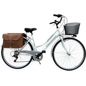 MADICKS Bicicletta Donna da Passeggio Olanda Misura 28 Bici da città Vintage retrò con Cestino Bianca Con Cambio (Cestino Anteriore in Ferrro e Borse Posteriori)