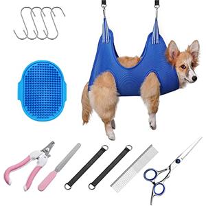 Allazone 12 Pz Borsa da Toelettatura per Animali Domestici, Toelettatura Amaca per Gatti Cuccioli Piccola e Mini Cani con Tagliaunghie,Pettine, Lima per Unghie da Rifinitura da Bagno, Blu