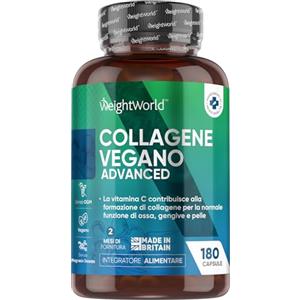 WeightWorld Collagene Vegano e Acido Ialuronico, 180 Capsule, Complex con Vitamina C, E, Zinco, Resveratrolo, MSM, Rosa Canina, Lactobacillus Acidophilus (500 Milioni di CFU) Senza Magnesio Stearato né Allergeni
