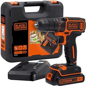 BLACK+DECKER, Trapano/Avvitatore 18V - 1.5Ah in Valigetta, Nero, 35,8 x 14,8 x 12,8 cm. BDCDC18K-QW