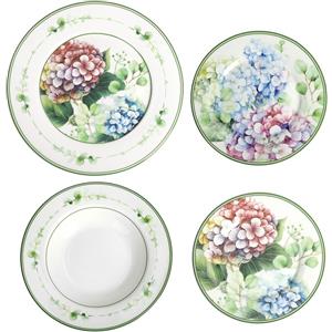 Brandani Servizio Piatti Tavola 18 Pezzi Flora in Porcellana con Decorazioni Floreali