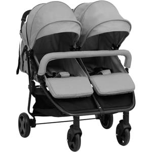 vidaXL Passeggino Gemellare Grigio Chiaro e Nero in Acciaio