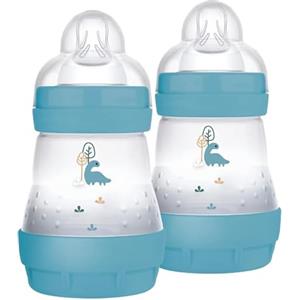 MAM Biberon Easy Start 160 ml (Set da 2), Kit da 2 biberon anticolica per allattamento misto che riduce le bolle d'aria e il rischio di coliche, Accessori neonati con tettarella misura 1, Azzurro