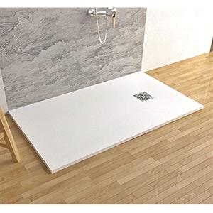 Generico Piatto doccia in marmoresina con piletta di scarico effetto pietra (80 x 120, Bianco)