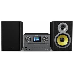PHILIPS TAM8905 Micro Music System 100W: Bluetooth, Spotify Connect, radio Internet, DAB+, lettore CD, USB, altoparlanti Bass Reflex, controllo del suono digitale, design classico con display a colori