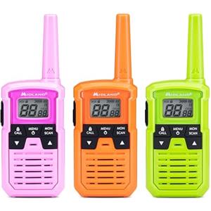 Midland - Walkie Talkie per Famiglie XT10 PRO Multicolor, 3 Radio Ricetrasmittenti per Esterno e Famiglia - 16 Canali PMR446 Senza Licenza, 20H/4km, 38 Toni CTCSS, VOX, SCAN, Call, Batterie AAA