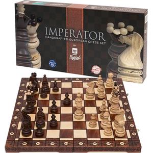 Wegiel Scacchi in legno IMPERATOR - 52 x 52 cm - Confezione regalo - Scacchiera e Pezzi degli scacchi Intagliati