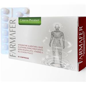 CISBANI PHARMA FarmaFer integratore Ferro 60 pastiglie con Vitamine A, B2, C e Acido Folico - Sapore gradevole, maggiore assorbimento e biodisponibilità