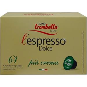 CAFFÉ TROMBETTA DAL 1890 Caffè Trombetta, l'Espresso Dolce Più Crema, Capsule Compatibili con Sistema Nescafè Dolce Gusto - 4 Confezioni da 16 Capsule, in Totale 64 Capsule