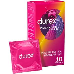 Durex Pleasuremax, Preservativi con Rilievi e Nervature, Stimolanti per Lei, 10 Profilattici