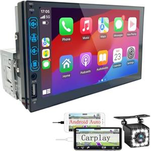 XINROAM Autoradio 1 DIN con Schermo CarPlay & Android Auto - 7 Pollici Touchscreen Stereo Auto con Schermo, Radio Bluetooth Auto con Mirror Link/USB/FM, Supporta Telecamera Posteriore