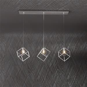 Top Light Sospensione Moderna Rettangolare in Metallo Cromato con 3 Luci G9