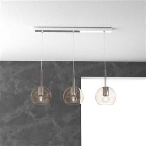 Top Light Sospensione Contemporanea 3 Luci con Rosone Rettangolare in Metallo Cromo e Vetro Ambra