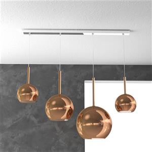 TopLight Sospensione Rettangolare 4 Luci in Vetro Rame e Struttura in Metallo Cromo