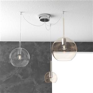 Top Light Lampadario Contemporaneo Future in Metallo Cromo e Vetro Ambra con 3 Luci E27