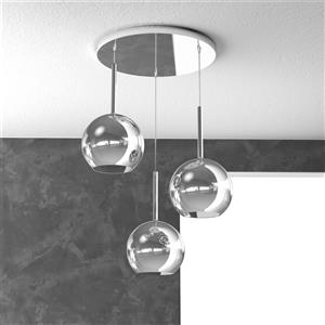 TOP LIGHT - Sospensione Contemporanea 3 Luci in Metallo Cromo con Vetri Medi
