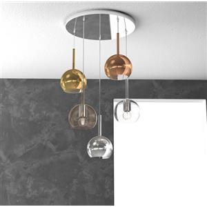 Top Light Lampadario a Sospensione Contemporaneo in Cromo con 5 Luci E27 e Vetro Trasparente/Ambra