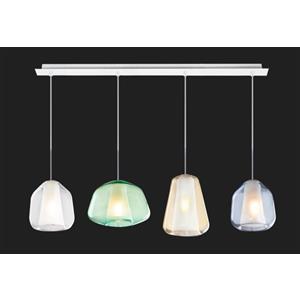 TOP LIGHT - Sospensione Rettangolare Bianco 4 Luci in Metallo e Vetro Multicolor