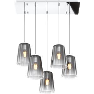 TopLight - Sospensione Rettangolare 5 Luci in Metallo Cromo e Vetro Pirex