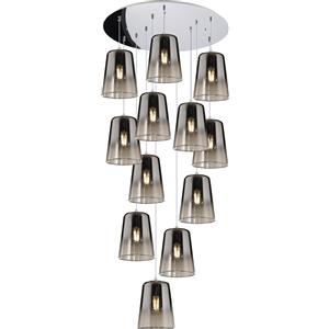 TopLight - Sospensione Contemporanea Cromo 12 Luci E27 con Rosone Tondo in Metallo e Vetro