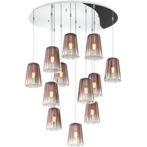 TOP LIGHT - Sospensione Contemporanea 12 Luci in Metallo Cromo e Vetro Rame