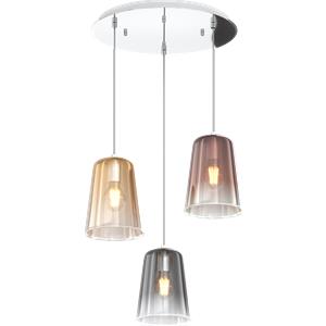 Top Light Sospensione Contemporanea 3 Luci in Metallo Cromo e Vetro Multicolor