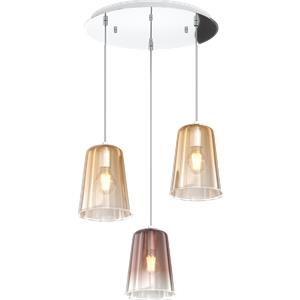 TopLight Sospensione Cromo Tonda 3 Luci con Coni in Vetro Ambra e Rame