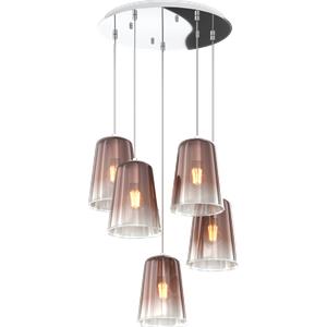 TopLight Sospensione Contemporanea 5 Luci in Metallo Cromo e Vetro Rame con Rosone Tondo