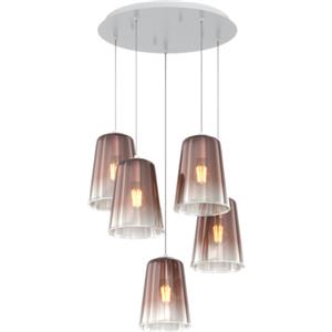 TOP LIGHT - Sospensione Contemporanea Tonda 5 Luci in Rame e Metallo Bianco