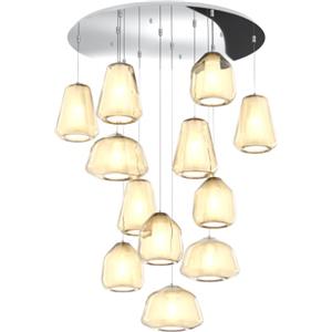 TopLight Sospensione Tonda 12 Luci in Metallo Cromo e Vetro Ambra - Collezione Double Skin