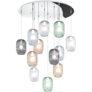 TopLight Sospensione Contemporanea Cromo con 12 Luci E27 e Vetro Multicolor