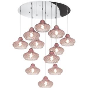 TopLight Sospensione Cromo 12 Luci Tonda con Vetro Rubino - Lampadario Contemporaneo