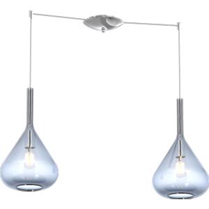TopLight Sospensione Contemporanea 2 Luci in Metallo Cromo con Diffusori in Vetro Blu