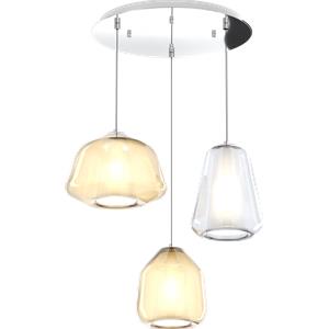 TopLight Sospensione Tonda 3 Luci in Metallo Cromo e Vetro Trasparente/Ambra - Design Double Skin