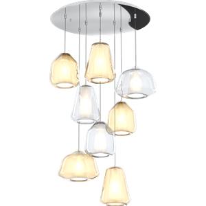 TOP LIGHT - Sospensione Contemporanea Tonda in Metallo Cromo con 8 Luci e Diffusori in Vetro Trasparente e Ambra