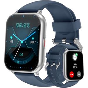 RUIMEN Smartwatch Uomo Chiamate Bluetooth Orologio Sportive Contapassi Android iOS Compatibile Fitness Tracker Cardiofrequenzimetro da polso Saturimetro Impermeabile IP68 Notifiche Whatsapp Blu