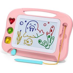 SGILE Lavagna magnetica per bambini, lavagnetta cancellabile colorata con penna magnetica, lavagna magica con tre timbri, Regalo di compleanno, Giocattolo educativo per bambini, Rosa