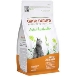 Almo Nature Anti Hairball - Crocchette Gatto Adulto con Pollo Fresco, con Miscela di Fibre Vegetali per Contrastare la Formazione di Boli di Pelo - Sacco da 400g