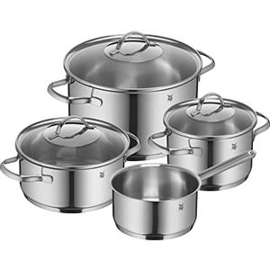 WMF Provence Plus Set di pentole, 4 pezzi, 1 per arrosto, 2 per carne, 1 casseruola, coperchio in vetro, acciaio inossidabile lucidato Cromargan, anche per piani a induzione,lavabili in lavastoviglie