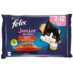 Purina FELIX Ghiottonerie Junior Cibo per Gatti con Manzo e Pollo - Multipack 4x85 Gr