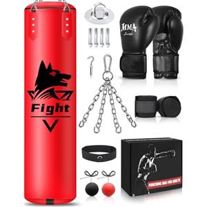 NZQXJXZ Non riempito Sacco da boxe appeso, sacco da boxe tirapugni da con una gamma completa di accessori, sacco pesante in pelle microfibra per allenamento Kickboxing Fitness MMA Grappling Muay Thai